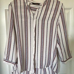 Stripe Bohemian Aztec White Blouse 3/4 Sleeve